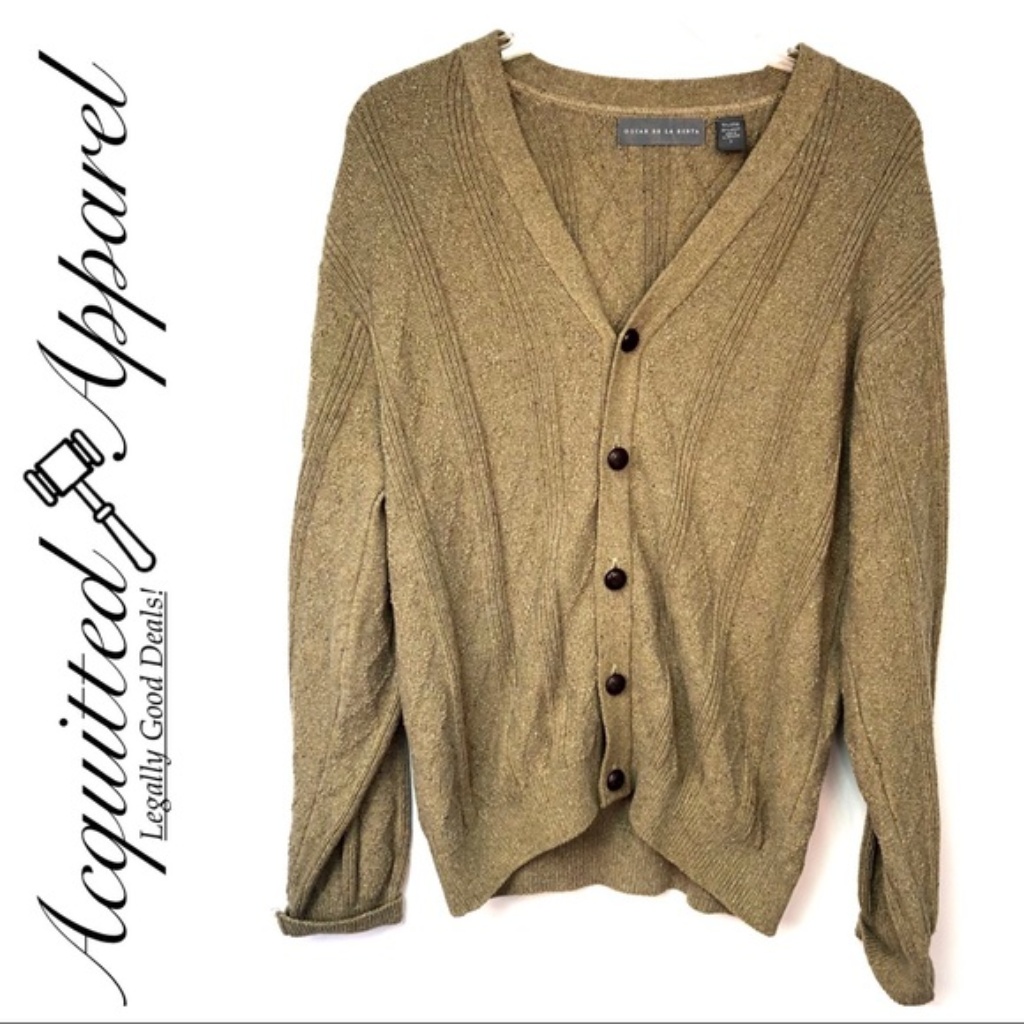 Oscar De La Renta Classic Tan Cardigan Sweater
